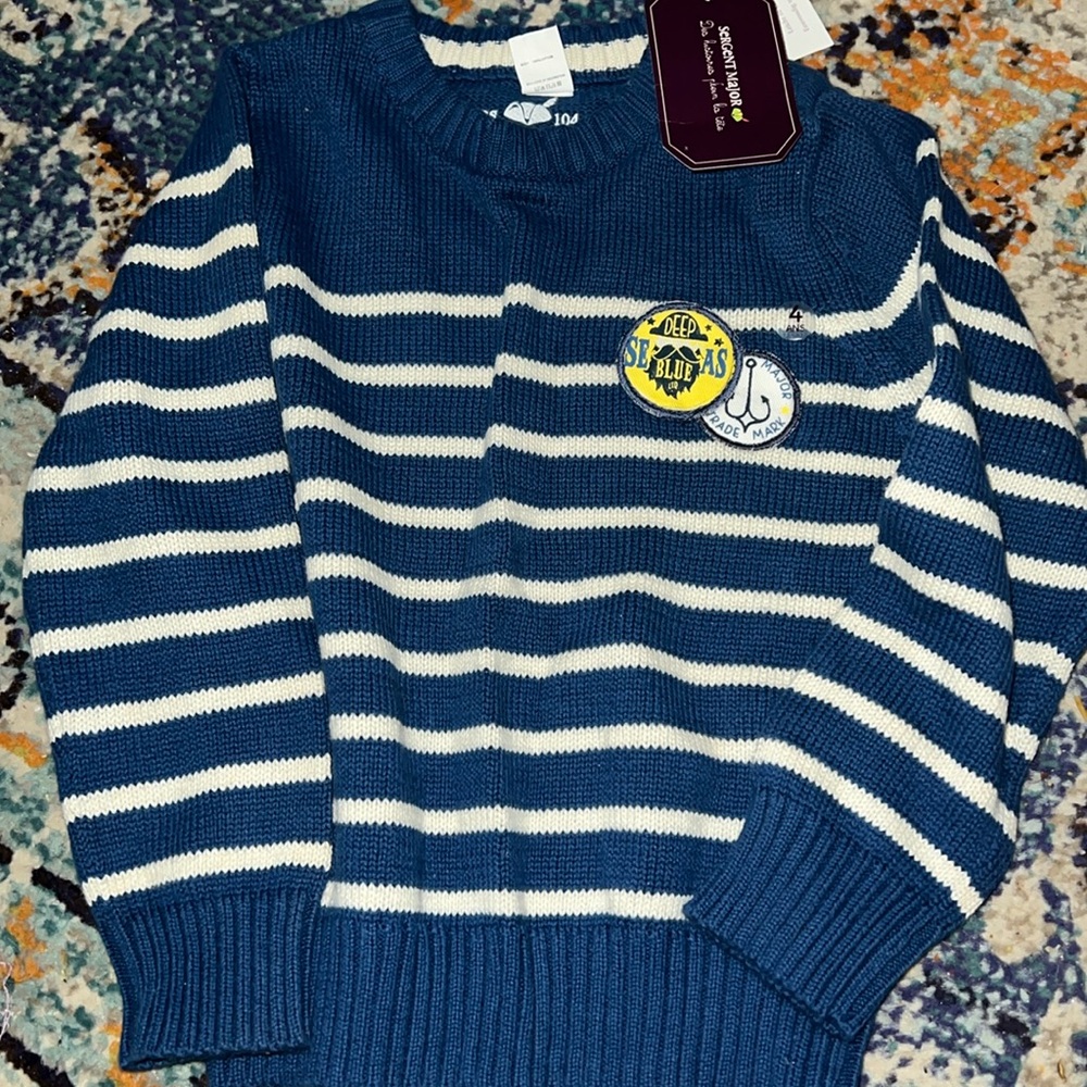 French children’s wear brand Sergent  blue & white crewneck sweater NWT